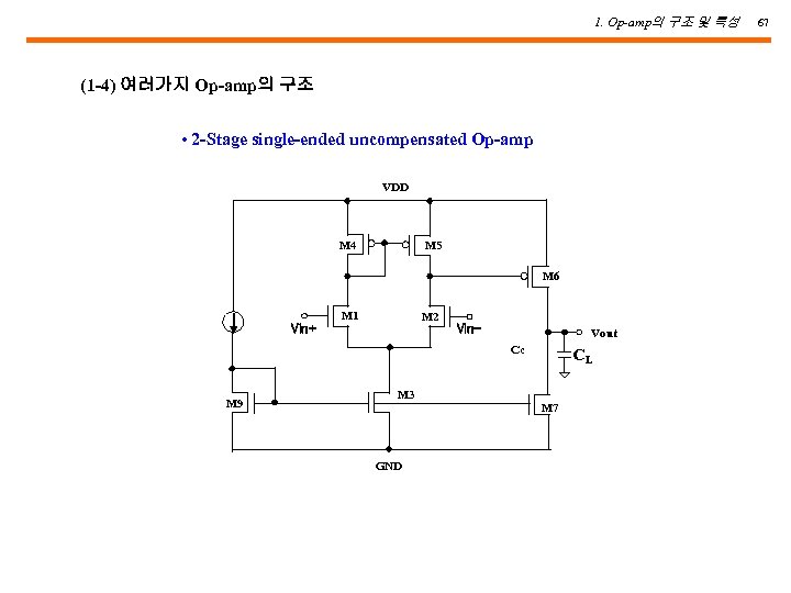 1. Op-amp의 구조 및 특성 (1 -4) 여러가지 Op-amp의 구조 • 2 -Stage single-ended