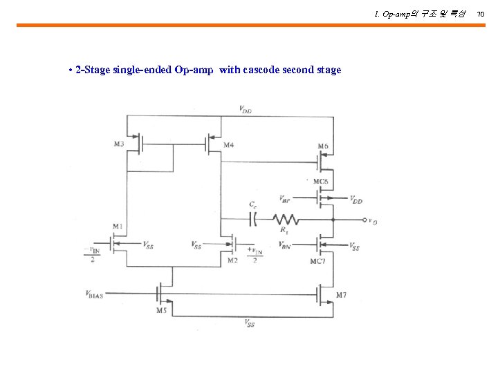 1. Op-amp의 구조 및 특성 • 2 -Stage single-ended Op-amp with cascode second stage