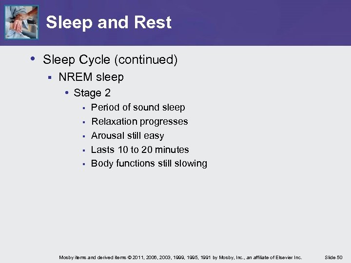 Sleep and Rest • Sleep Cycle (continued) § NREM sleep • Stage 2 §