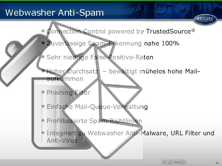 Webwasher Anti-Spam • Connection Control powered by Trusted. Source® • Zuverlässige Spam-Erkennung nahe 100%