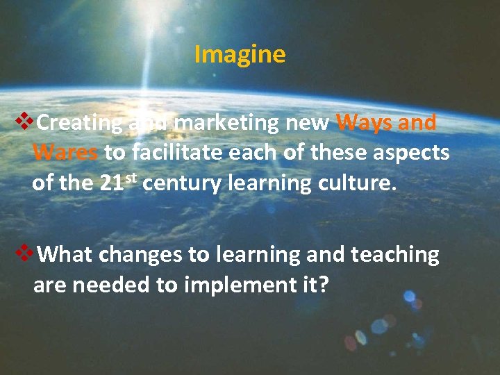 Imagine v. Creating and marketing new Ways and Wares to facilitate each of these