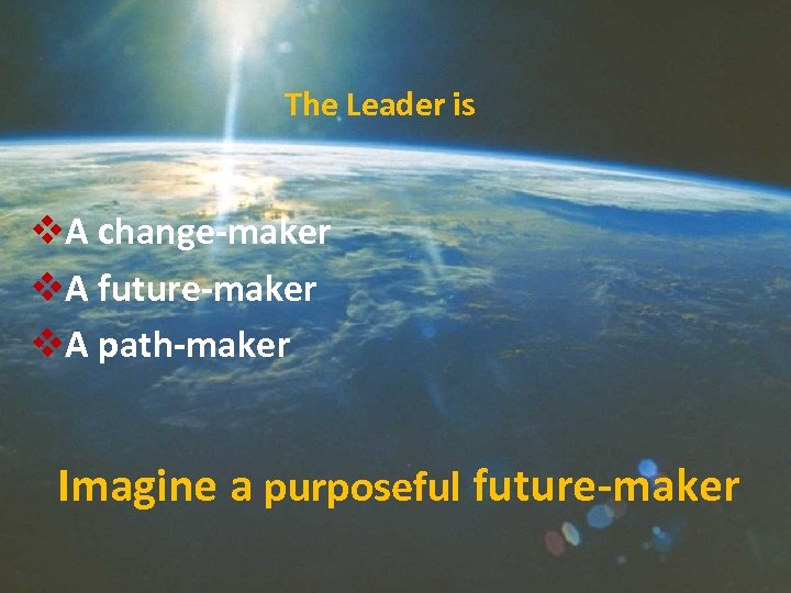 The Leader is v. A change-maker v. A future-maker v. A path-maker Imagine a