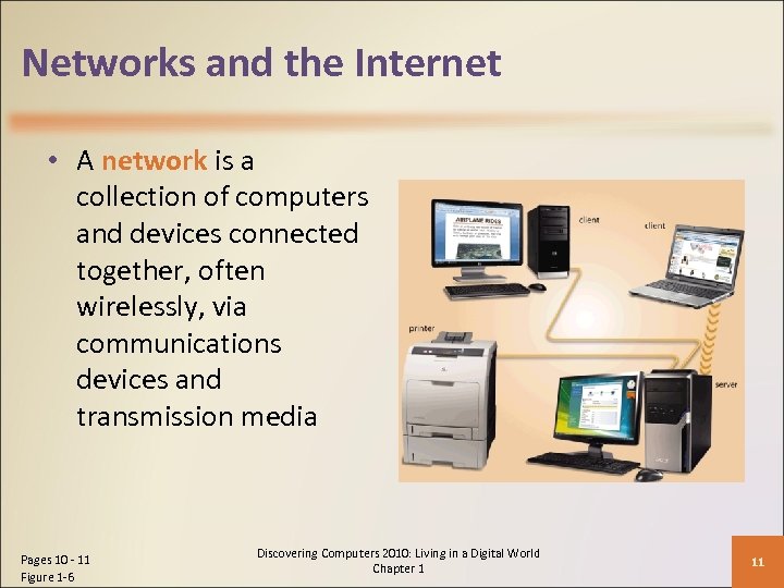 Networks and the Internet • A network is a collection of computers and devices