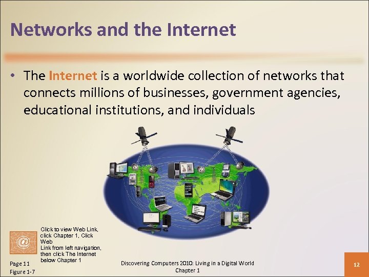 Networks and the Internet • The Internet is a worldwide collection of networks that