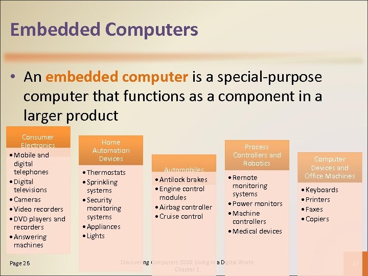 Embedded Computers • An embedded computer is a special-purpose computer that functions as a