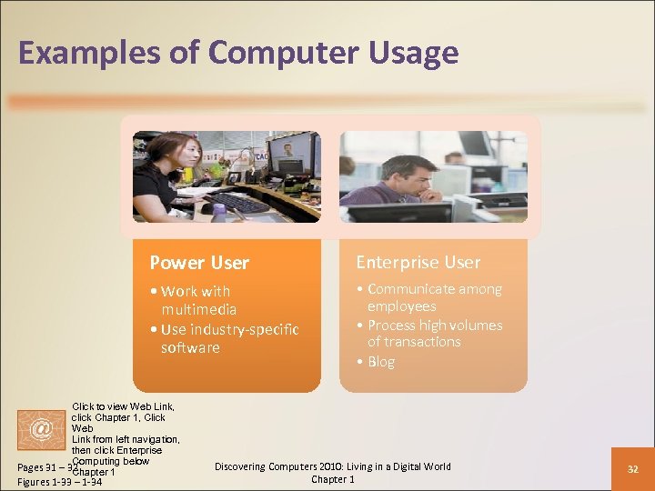 Examples of Computer Usage Power User Enterprise User • Work with multimedia • Use