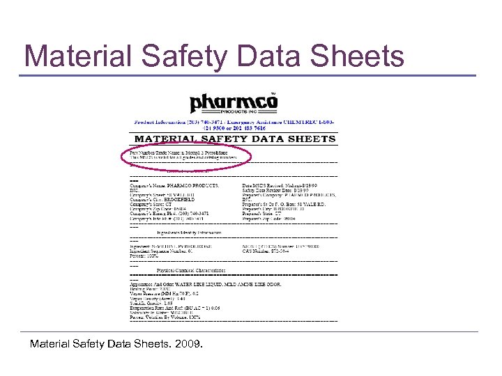 Material Safety Data Sheets. 2009. 