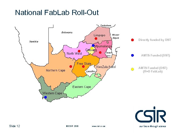 National Fab. Lab Roll-Out Directly funded by DST AMTS Funded (DST) (R+D Fab. Lab)