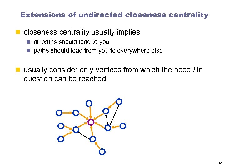 Extensions of undirected closeness centrality n closeness centrality usually implies n all paths should