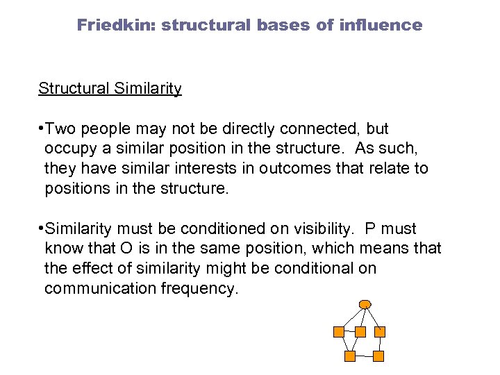 Friedkin: structural bases of influence Structural Similarity • Two people may not be directly