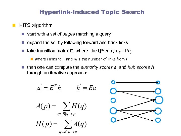 Hyperlink-Induced Topic Search n HITS algorithm n start with a set of pages matching