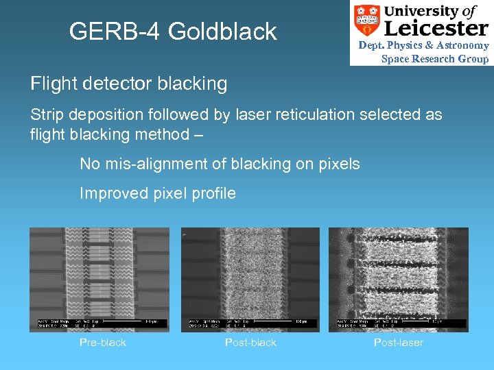 GERB-4 Goldblack Dept. Physics & Astronomy Space Research Group Flight detector blacking Strip deposition