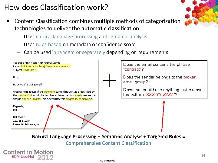 How does Classification work? § Content Classification combines multiple methods of categorization technologies to