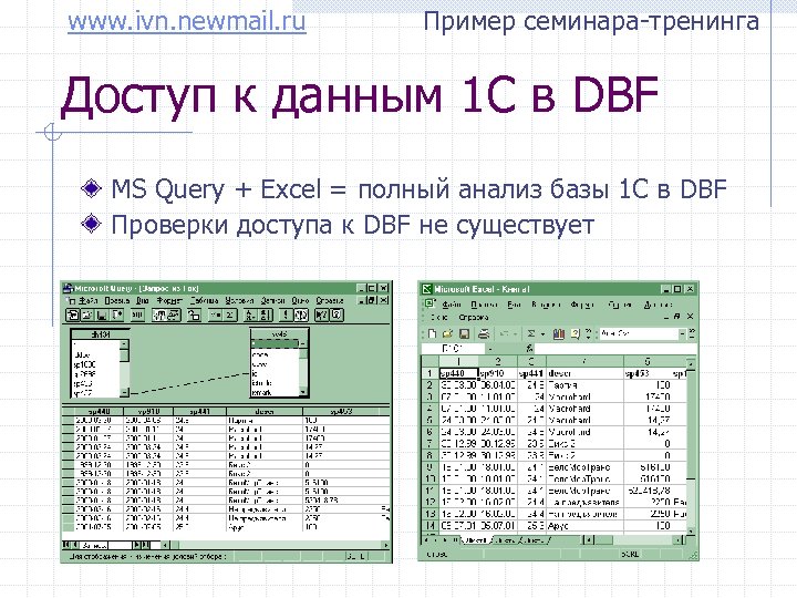 www. ivn. newmail. ru Пример семинара-тренинга Доступ к данным 1 С в DBF MS