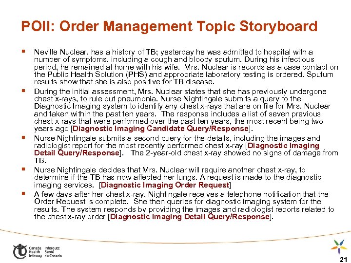 POII: Order Management Topic Storyboard § Neville Nuclear, has a history of TB; yesterday