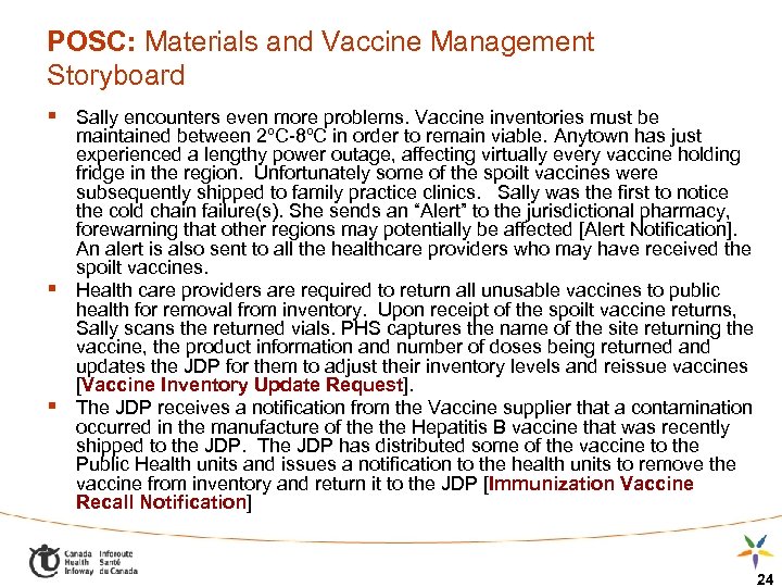 POSC: Materials and Vaccine Management Storyboard § Sally encounters even more problems. Vaccine inventories