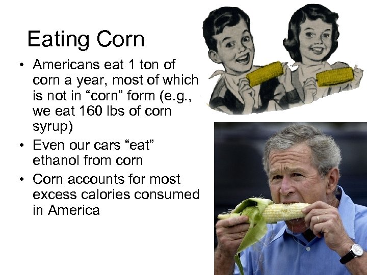 Eating Corn • Americans eat 1 ton of corn a year, most of which