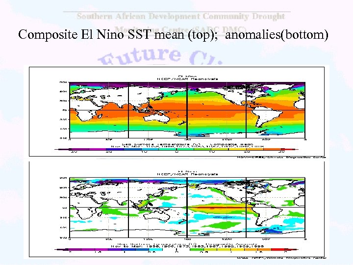 Composite El Nino SST mean (top); anomalies(bottom) 