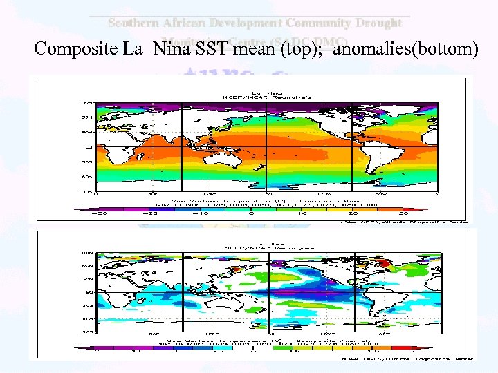 Composite La Nina SST mean (top); anomalies(bottom) 