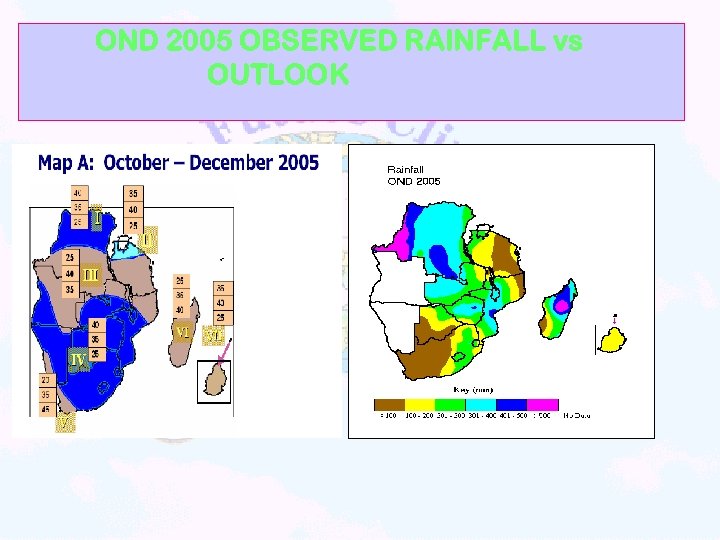 OND 2005 OBSERVED RAINFALL vs OUTLOOK 