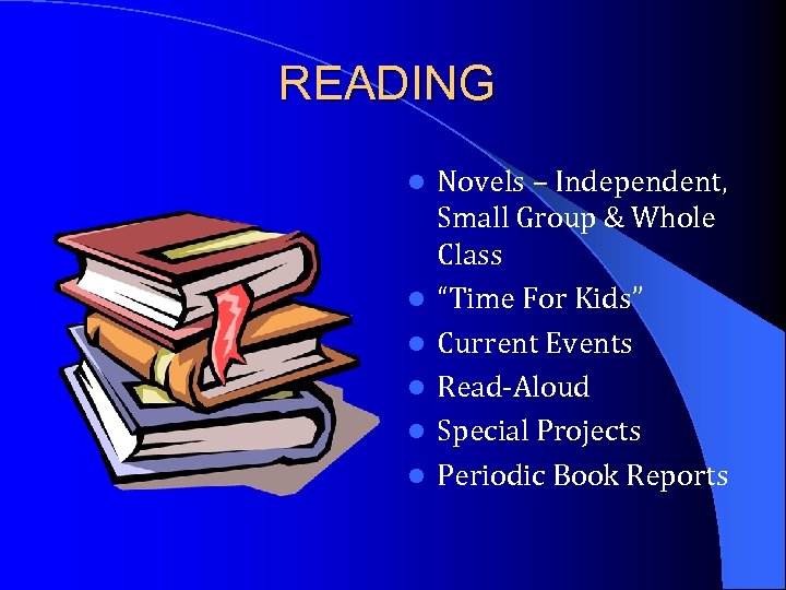 READING l l l Novels – Independent, Small Group & Whole Class “Time For