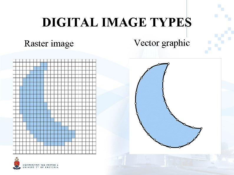 DIGITAL IMAGE TYPES Raster image Vector graphic 
