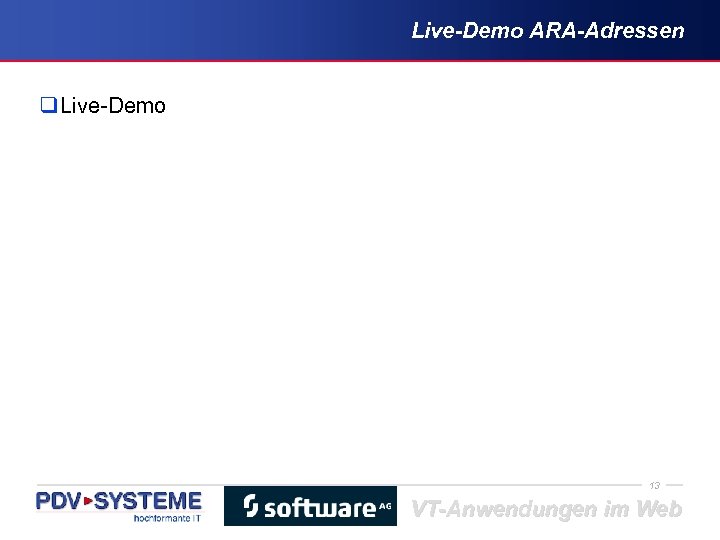 Live-Demo ARA-Adressen q Live-Demo 13 VT-Anwendungen im Web 