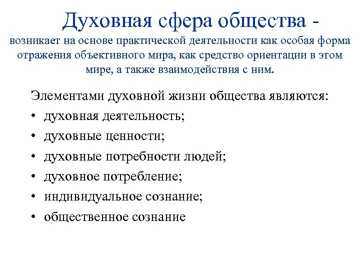 Духовная сфера общества возникает на основе практической деятельности как особая форма отражения объективного мира,