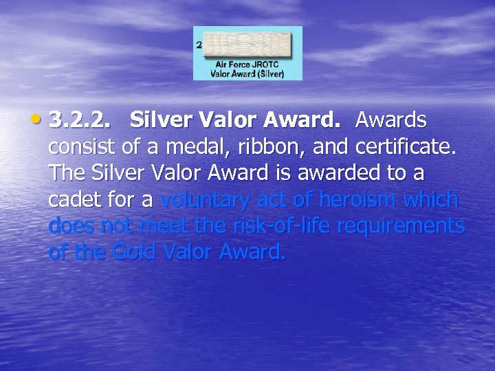  • 3. 2. 2. Silver Valor Awards consist of a medal, ribbon, and