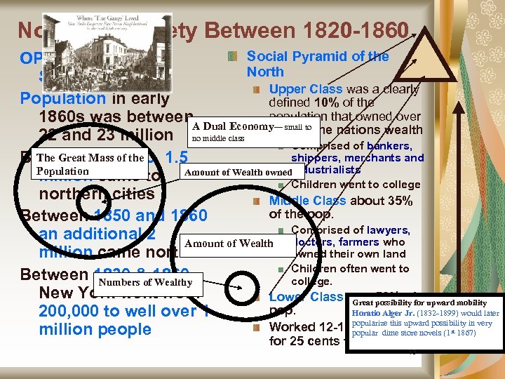 Northern Society Between 1820 -1860 Social Pyramid of the OPEN, GROWING North SOCIETY Upper
