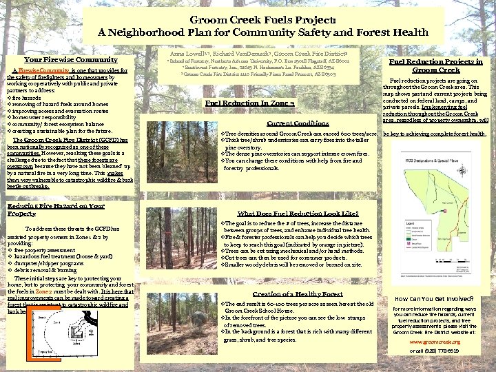 Groom Creek Fuels Project: A Neighborhood Plan for Community Safety and Forest Health Your