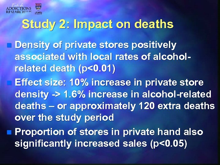 Study 2: Impact on deaths Density of private stores positively associated with local rates