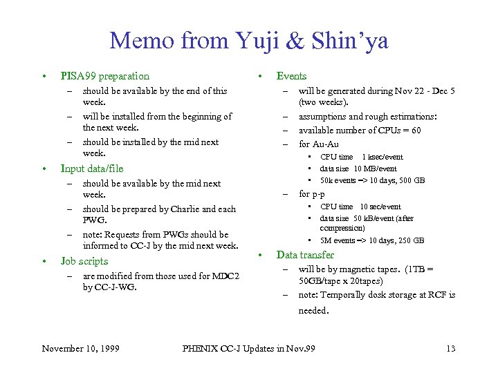 Memo from Yuji & Shin’ya • – – – • Events – should be