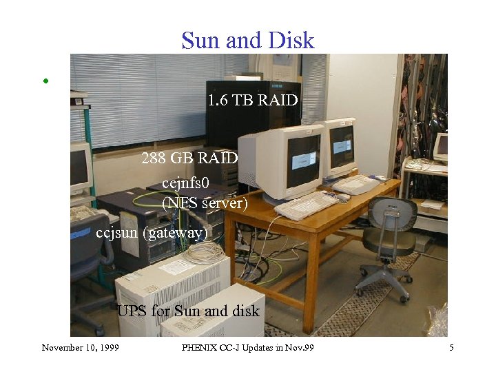 Sun and Disk • 1. 6 TB RAID 288 GB RAID ccjnfs 0 (NFS