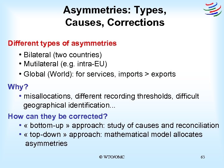 Asymmetries: Types, Causes, Corrections Different types of asymmetries • Bilateral (two countries) • Mutilateral