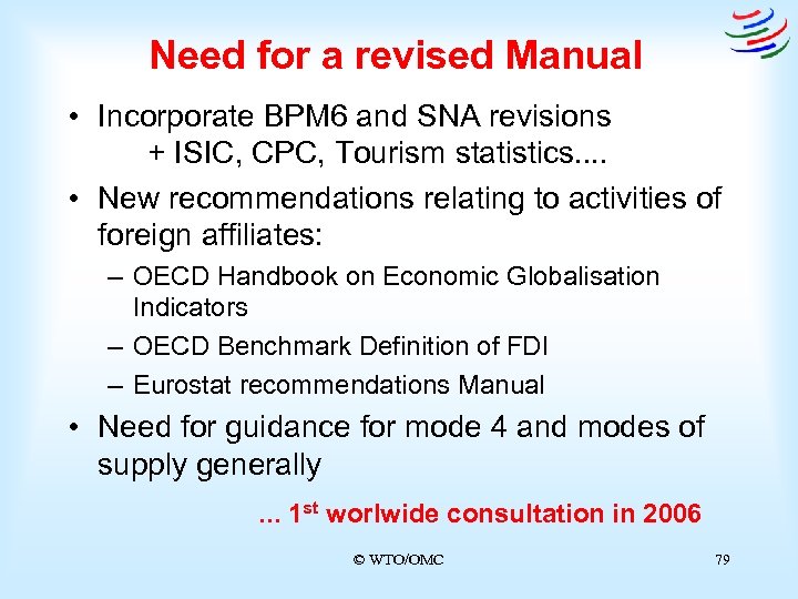 Need for a revised Manual • Incorporate BPM 6 and SNA revisions + ISIC,
