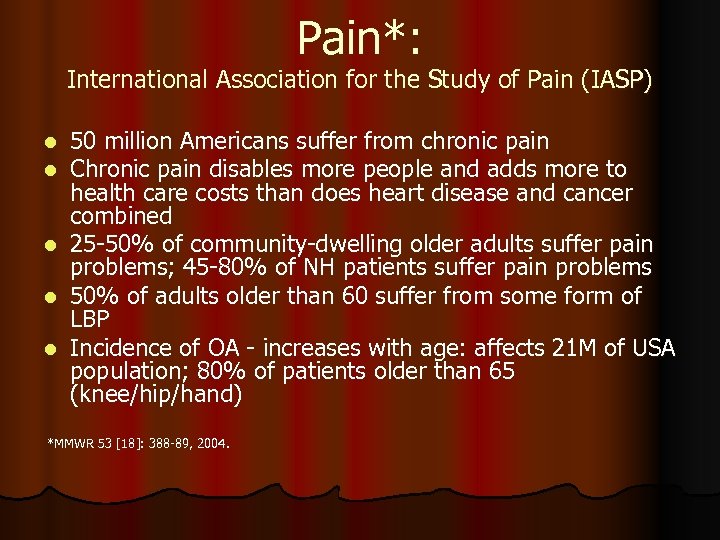 Pain*: International Association for the Study of Pain (IASP) 50 million Americans suffer from