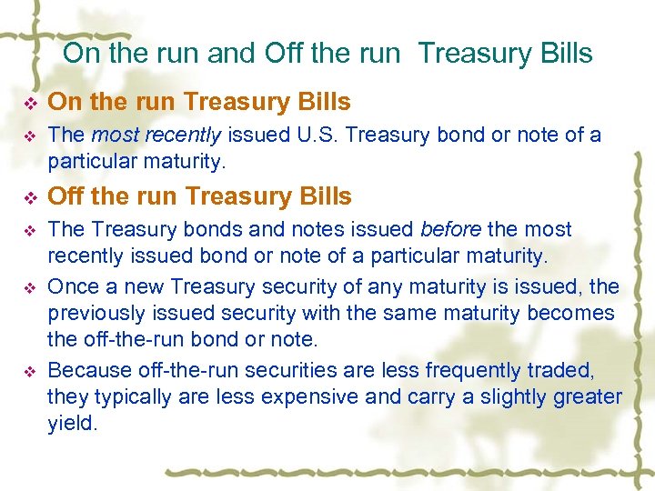 On the run and Off the run Treasury Bills v On the run Treasury