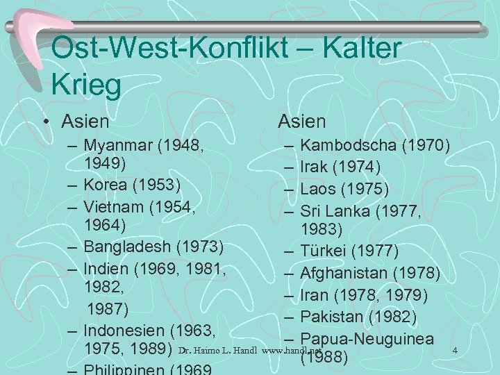 Ost-West-Konflikt – Kalter Krieg • Asien – Myanmar (1948, – Kambodscha (1970) 1949) –