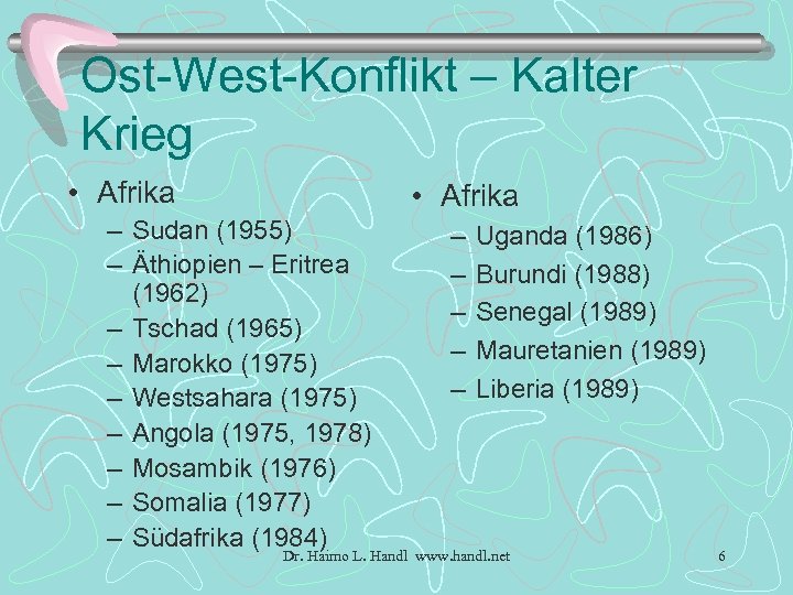 Ost-West-Konflikt – Kalter Krieg • Afrika – Sudan (1955) – Äthiopien – Eritrea (1962)