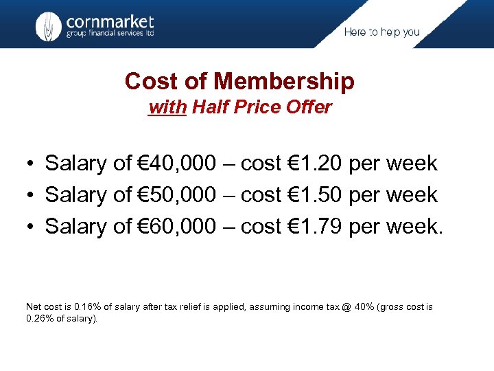 Cost of Membership with Half Price Offer • Salary of € 40, 000 –