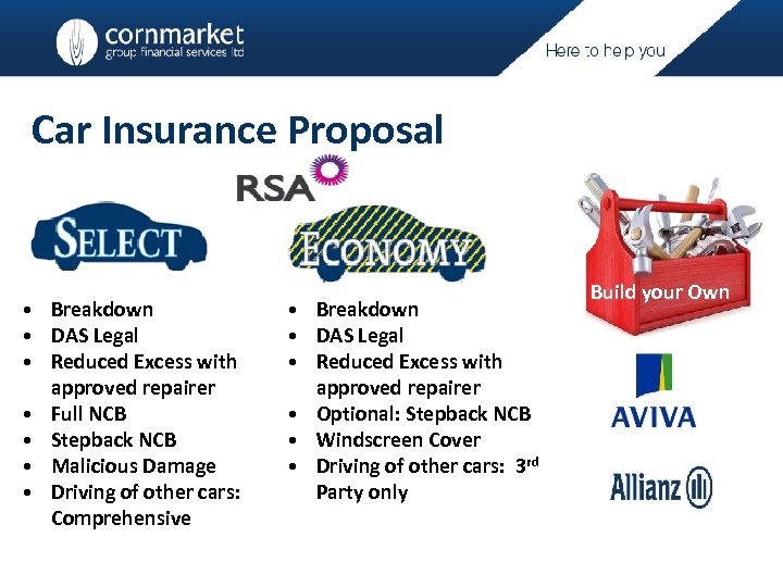Car Insurance Proposal • Breakdown • DAS Legal • Reduced Excess with approved repairer