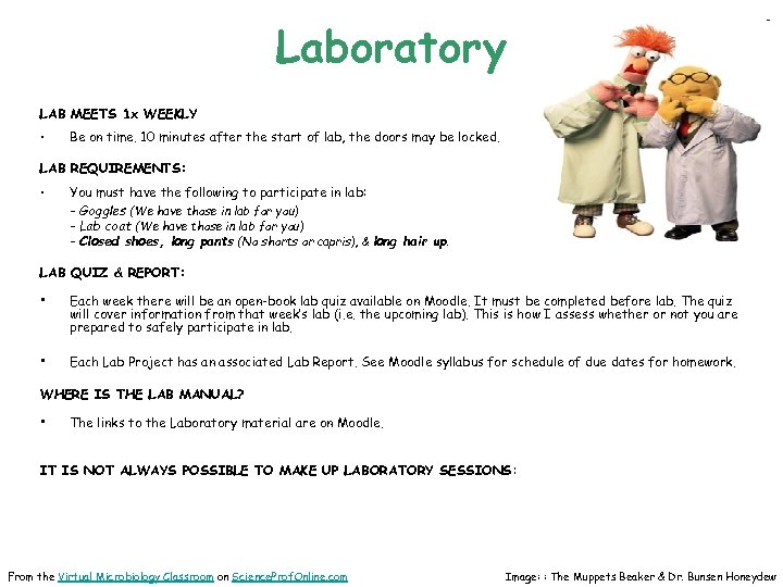 Laboratory LAB MEETS 1 x WEEKLY • Be on time. 10 minutes after the