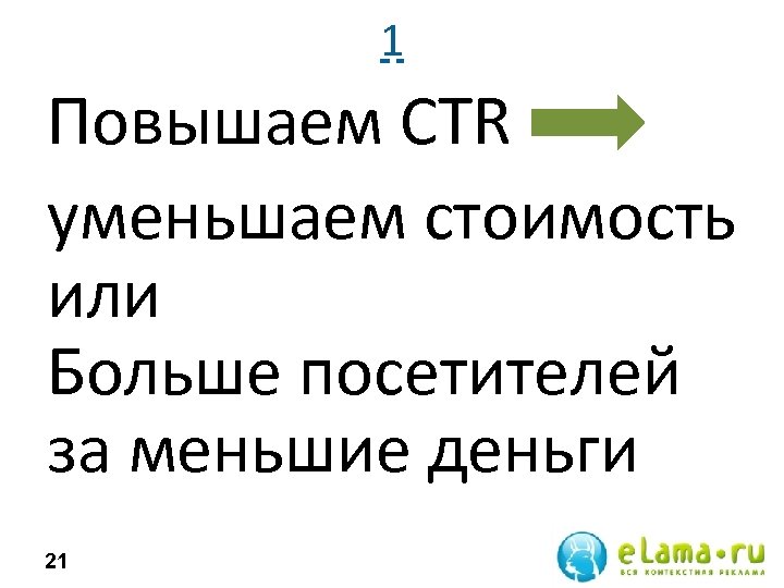 1 Повышаем CTR уменьшаем стоимость или Больше посетителей за меньшие деньги 21 