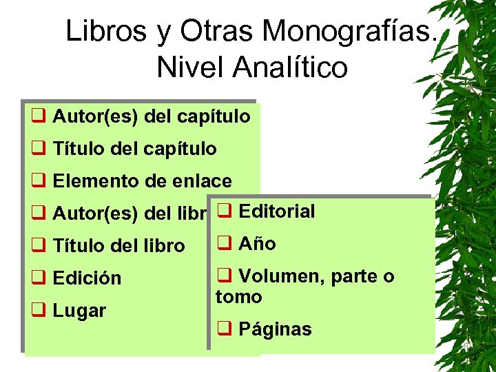 Libros y Otras Monografías. Nivel Analítico q Autor(es) del capítulo q Título del capítulo