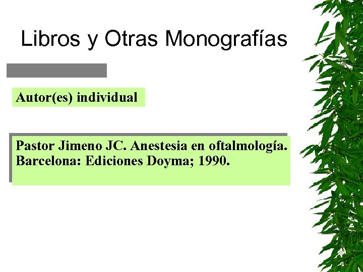 Libros y Otras Monografías Autor(es) individual Pastor Jimeno JC. Anestesia en oftalmología. Barcelona: Ediciones
