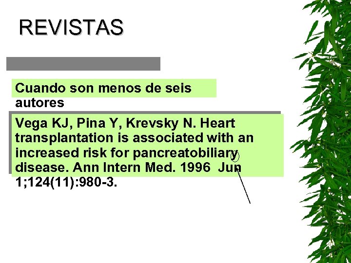 REVISTAS Cuando son menos de seis autores Vega KJ, Pina Y, Krevsky N. Heart