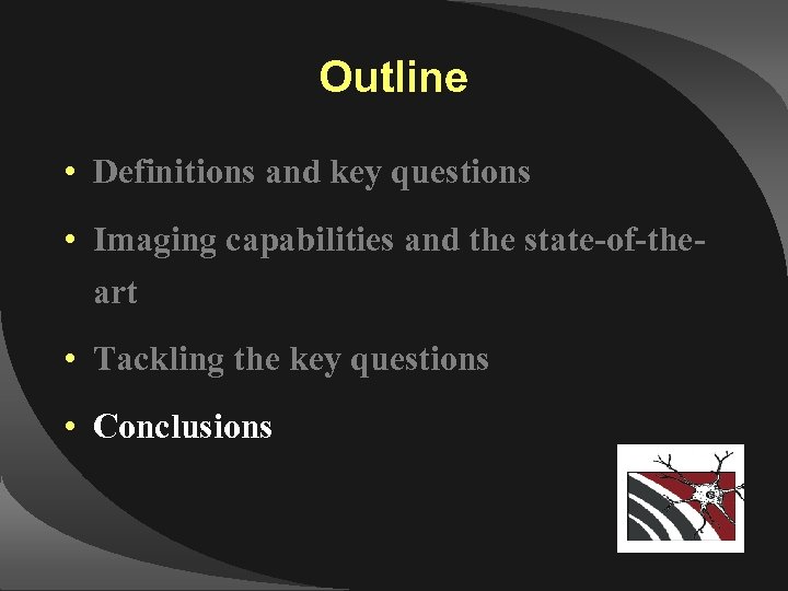 Outline • Definitions and key questions • Imaging capabilities and the state-of-theart • Tackling