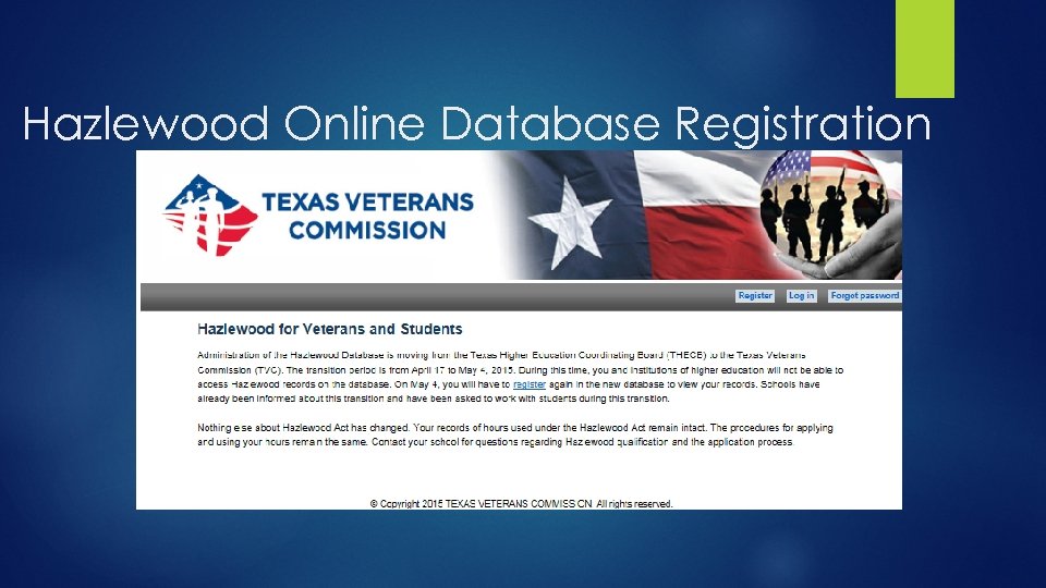 Hazlewood Online Database Registration 