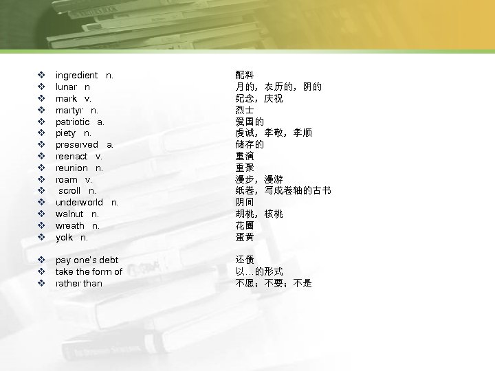 v v v v ingredient n. lunar n mark v. martyr n. patriotic a.